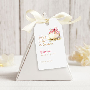Bun In The Oven Pink Gingham Bow Baby Shower Gift Tags