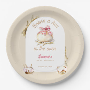 Bun In The Oven Pink Gingham Bow Baby Shower Paper Plates