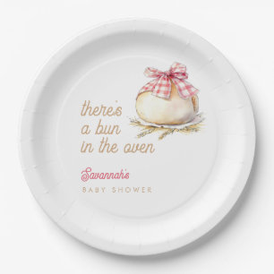 Bun In The Oven Pink Gingham Bow Baby Shower Paper Plates