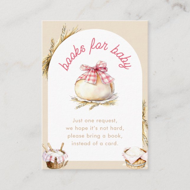 Bun In The Oven Pink Gingham Bow Books For Baby Enclosure Card (Front)