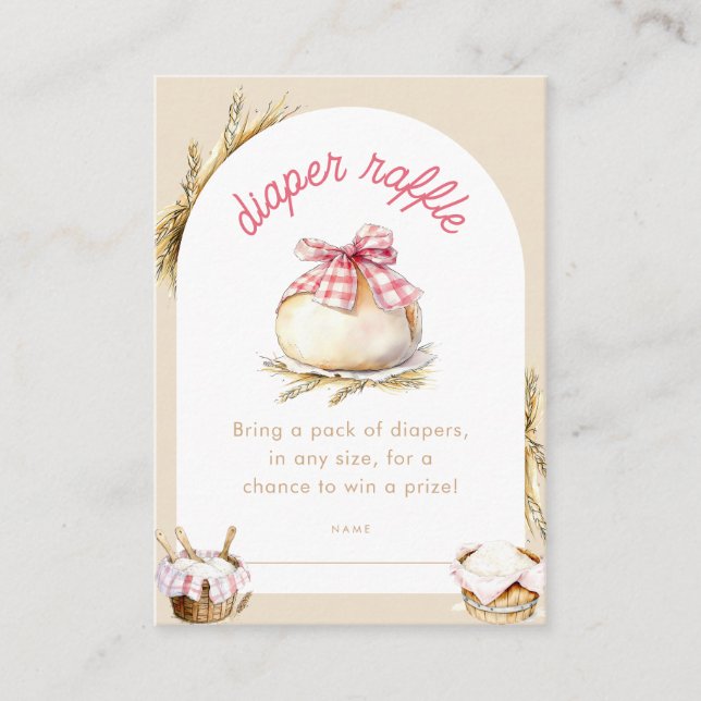 Bun In The Oven Pink Gingham Bow Diaper Raffle Enclosure Card (Front)
