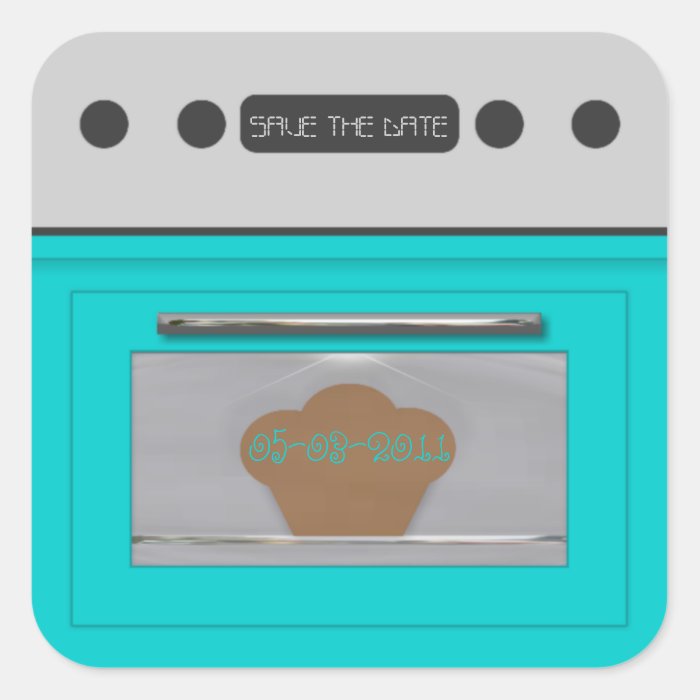 Bun in the oven; save the date sticker aqua