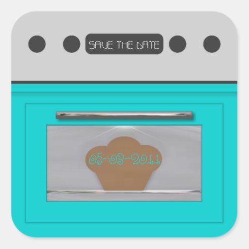 Bun in the oven save the date sticker_aqua square sticker