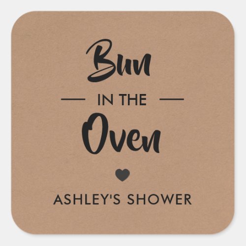 Bun in the Oven Tag Baby Shower Sticker Kraft Square Sticker