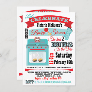 "Bun in the oven" Twins Baby Shower Invitations