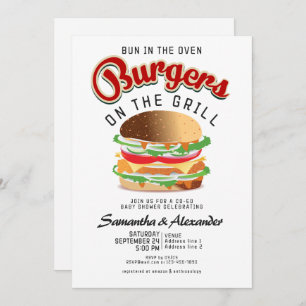 Bun On The Oven Burger BBQ Retro CO-ED Baby Shower Invitation