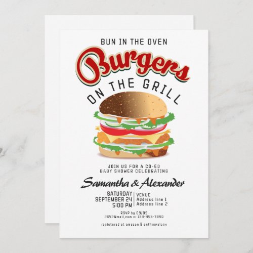 Bun On The Oven Burger BBQ Retro CO_ED Baby Shower Invitation