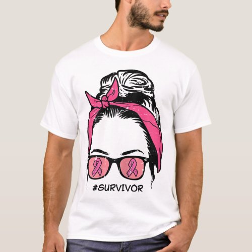 Bun Pink Ribbon Survivor Breast Cancer Awareness W T_Shirt