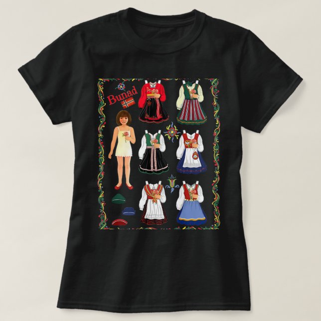 Bunad Costume Norwegian Paper Dolls T-Shirt (Design Front)