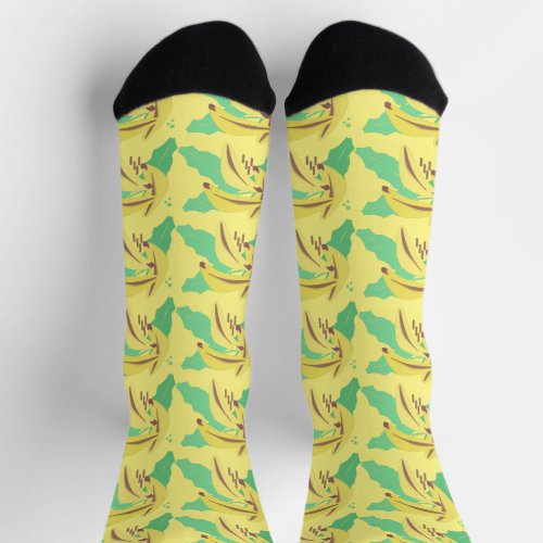 Bunch Banana fruit greenery Pattern Blue Socks