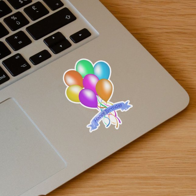 Bunch Bright Colorful Birthday Balloons Streamers Sticker (Bright bunch of colourful balloons with ribbons blue Happy Birthday Banner on vinyl sticker.)