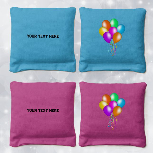 Bunch Bright Colourful Balloons Hanging Streamers Cornhole Bags (bunch of bright festive balloons various colours with hanging streamers on cornhole game bags.)