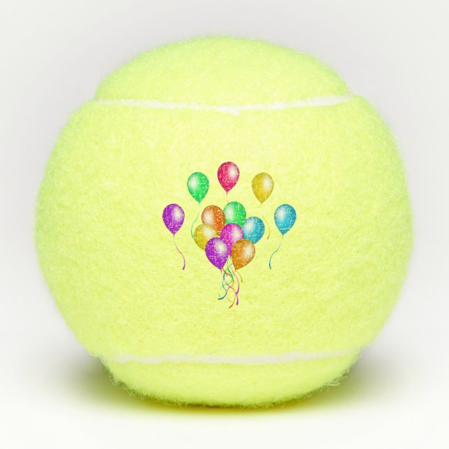 Bunch Bright Vibrant Balloons Ribbons Many Colors Tennis Balls (Front)