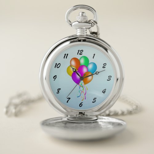 Bunch Brightly Colored Balloons Hanging Streamers Pocket Watch