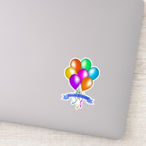Bunch Colorful Bright Birthday Balloons Ribbons Sticker