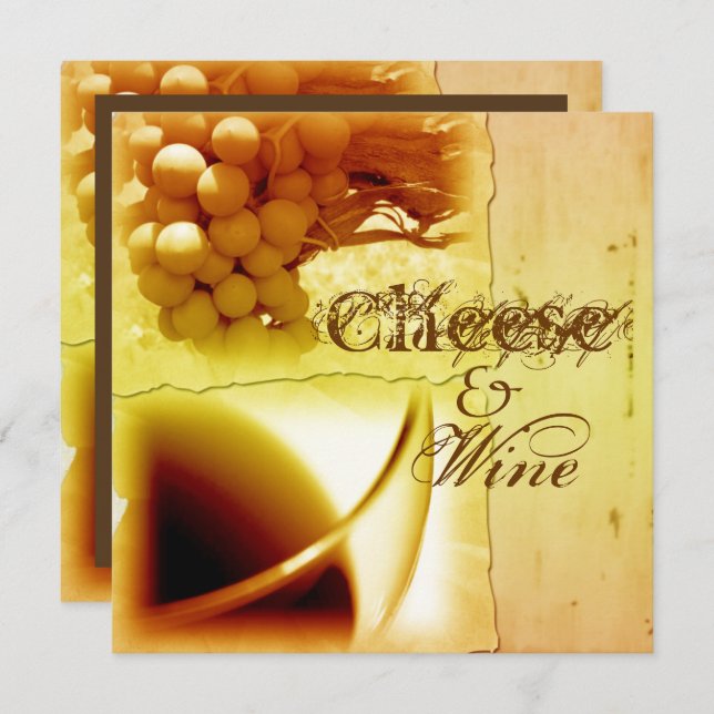Bunch grapes wine glass fall colors invitation (Front/Back)