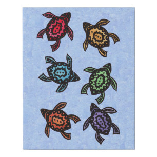 Bunch of Abstract Black Turtles Colorful shells Faux Canvas Print