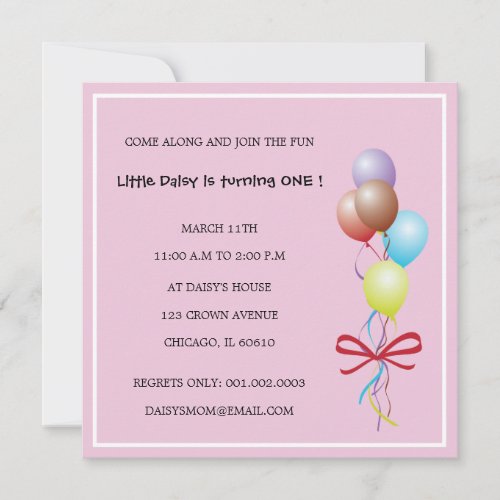Bunch of Balloons - Pink birthday invitations