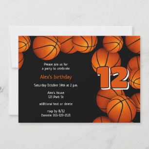 bunch of basketballs girls boys birthday party invitation