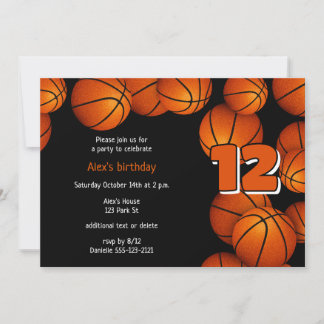 bunch of basketballs girls boys birthday party invitation