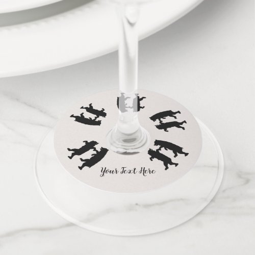 Bunch of Black Bears Dancing Together  Silhouette Wine Glass Tag