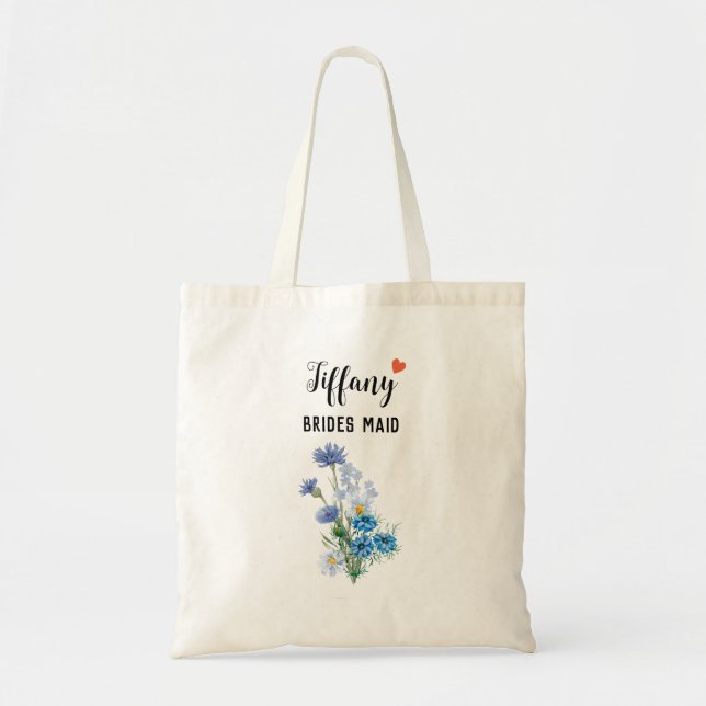  Bunch Of Blue Flowers Personalized Brides Maid Tote Bag (Front)