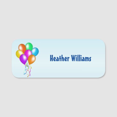 Bunch of Bright Different Colors Balloons Blue Name Tag