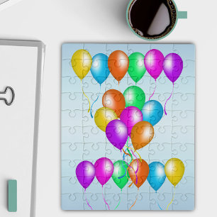 Bunch of Bright Festive Balloons Streamers Blue Jigsaw Puzzle