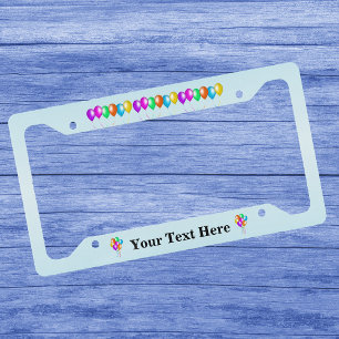 Bunch of Bright Festive Colorful Balloons on Blue License Plate Frame
