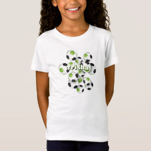 bunch of bright green black soccer balls kids name T-Shirt