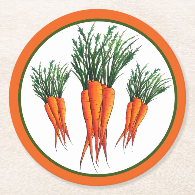 Bunch of Carrots Orange Vegetable Veggie Garden Round Paper Coaster (Front)