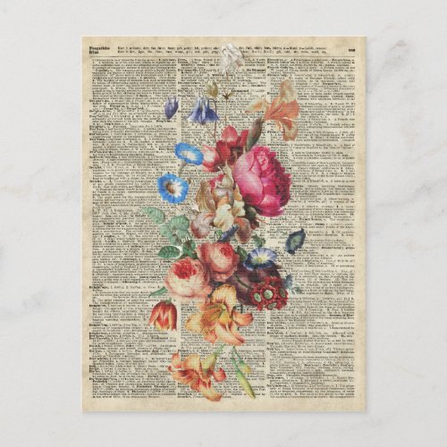 Bunch of Colorful Flowers On A Dictionary Page Postcard