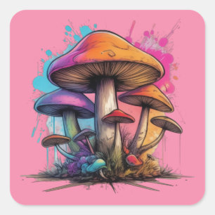 Bunch of Colorful Mushrooms Square Sticker
