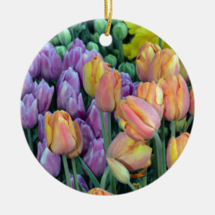 Bunch of colorful tulips ceramic ornament
