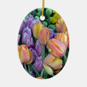 Bunch of colorful tulips ceramic ornament