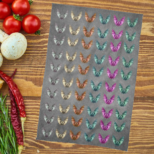 Bunch of Colourful Spooky Bats in Flight Dark Grey Kitchen Towel