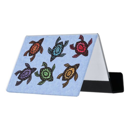 Bunch of Cool Swimming Colorful Abstract Turtles Desk Business Card Holder