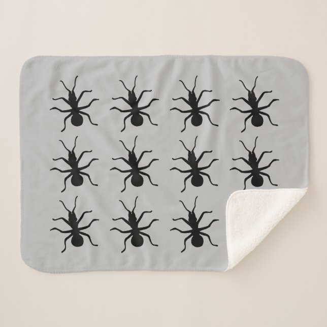 Bunch of Creepy Crawly Black Ants on Gray Sherpa Blanket (Front (Horizontal))