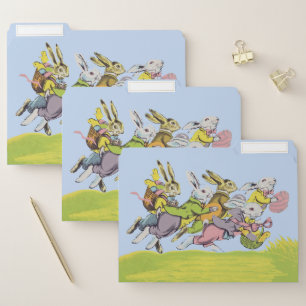 Bunch of Easter Rabbits in Clothes Running Grass File Folder