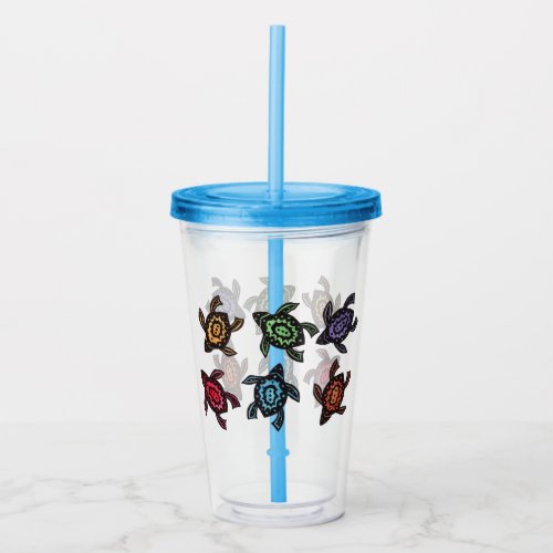 Bunch of Fantasy Colorful Turtles Abstract Shells Acrylic Tumbler