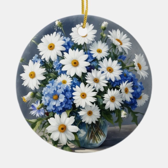 Bunch of Flowers Elegant Daisies Watercolor Ceramic Ornament (Front)