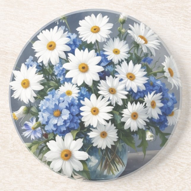 Bunch of Flowers Elegant Daisies Watercolor Coaster (Front)