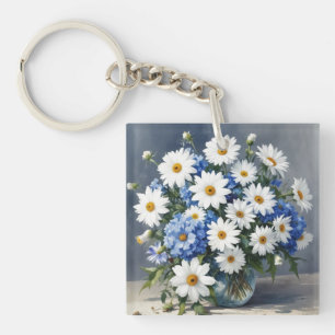 Bunch of Flowers Elegant Daisies Watercolor Keychain