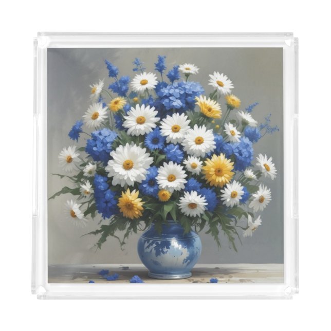 Bunch of Flowers Elegant Watercolor Acrylic Tray (Front)