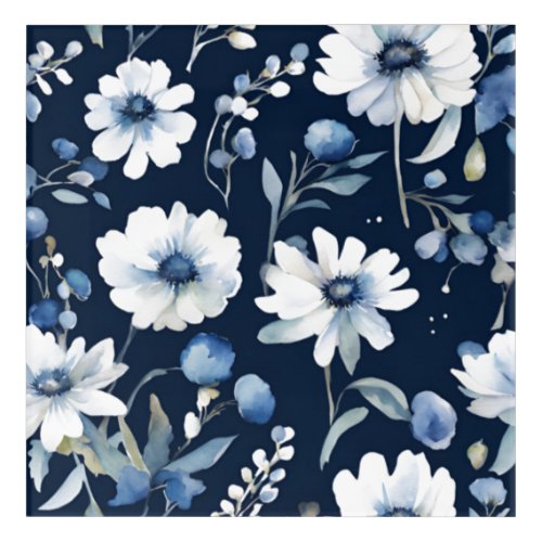 Bunch of Flowers Elegant Watercolor Blue Acrylic Print