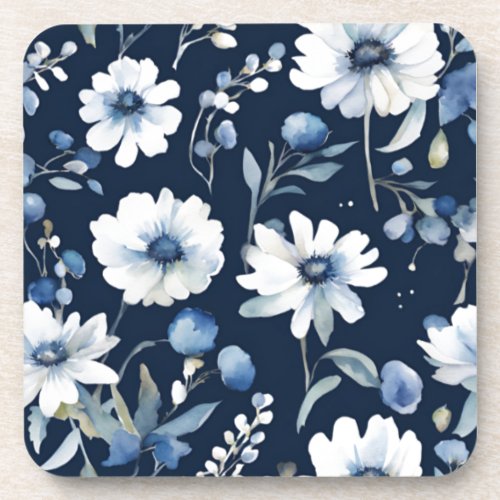 Bunch of Flowers Elegant Watercolor Blue Beverage Coaster