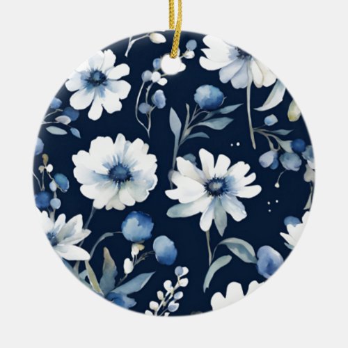 Bunch of Flowers Elegant Watercolor Blue Ceramic Ornament