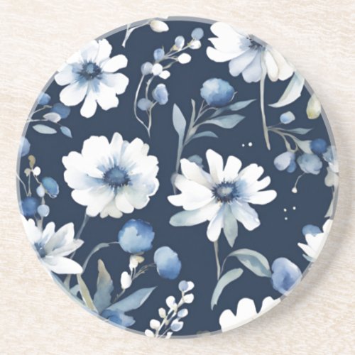 Bunch of Flowers Elegant Watercolor Blue Coaster