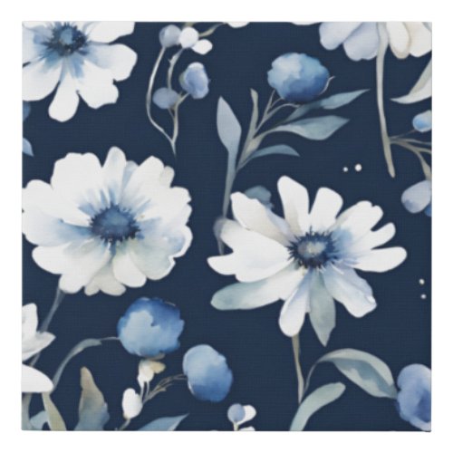Bunch of Flowers Elegant Watercolor Blue Faux Canvas Print