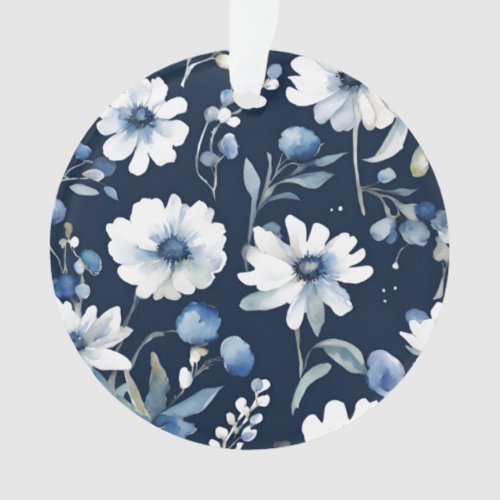 Bunch of Flowers Elegant Watercolor Blue Ornament